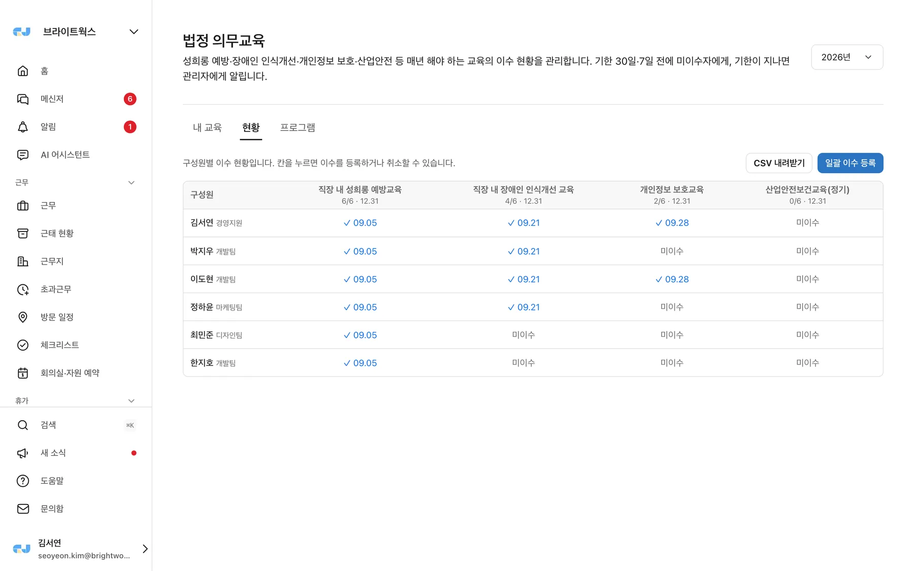 법정 의무교육 — 연도별 이수 현황