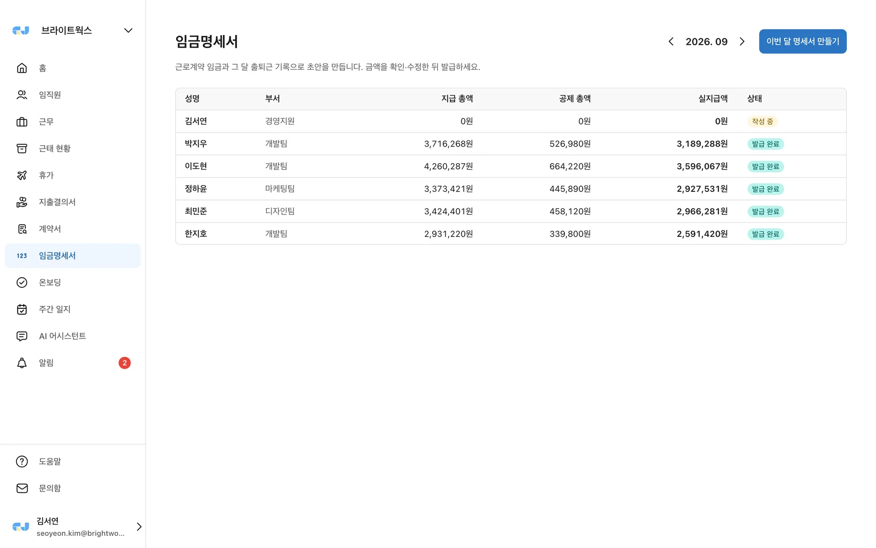 임금명세서 — 근로기준법 48조 항목을 갖춘 명세서